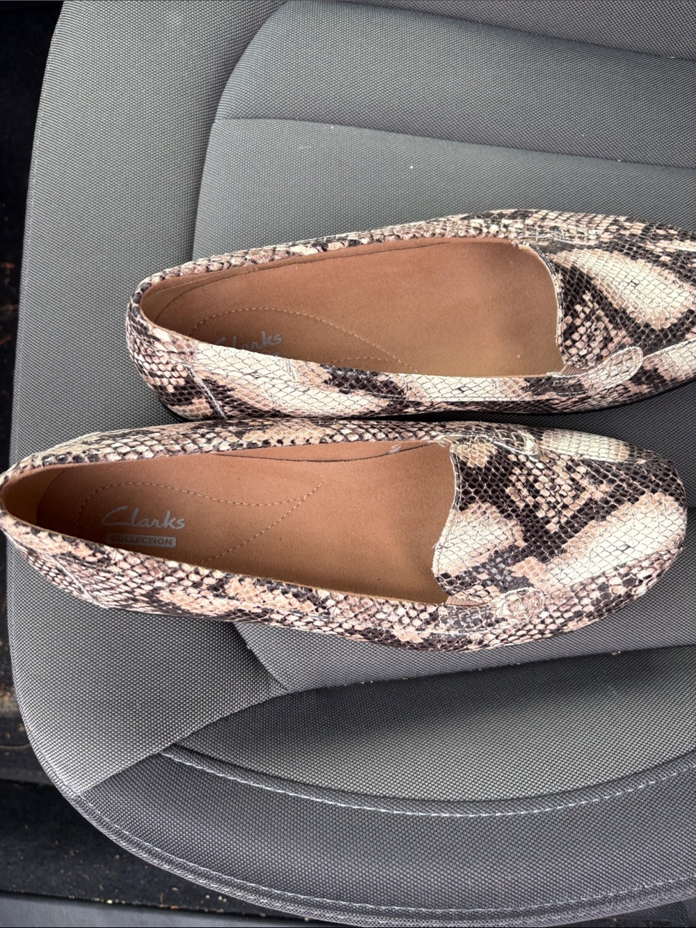 Clarks Women's Snake-Print Loafers in Beige and Black